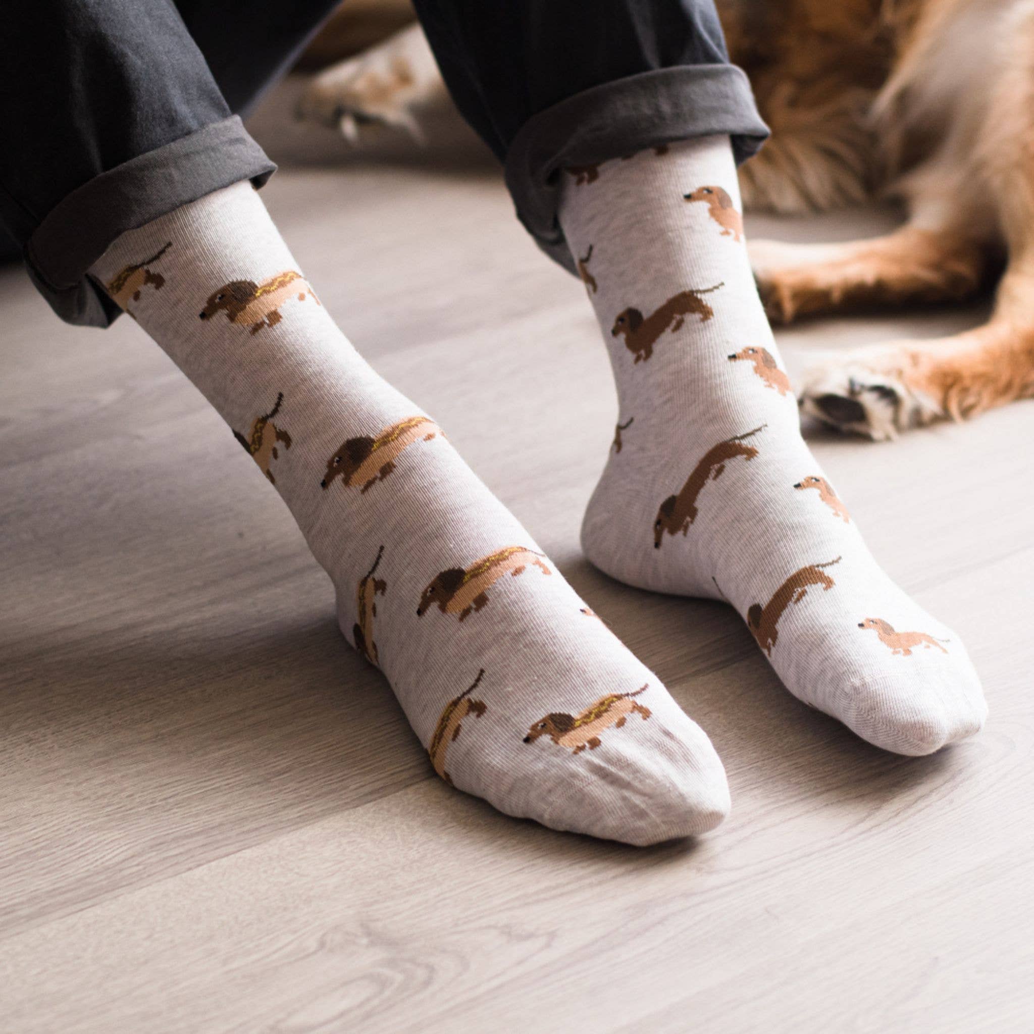 Friday Sock Co. - Chaussettes pour femmes| Wiener Dog Hot Dog | Mismatched Socks