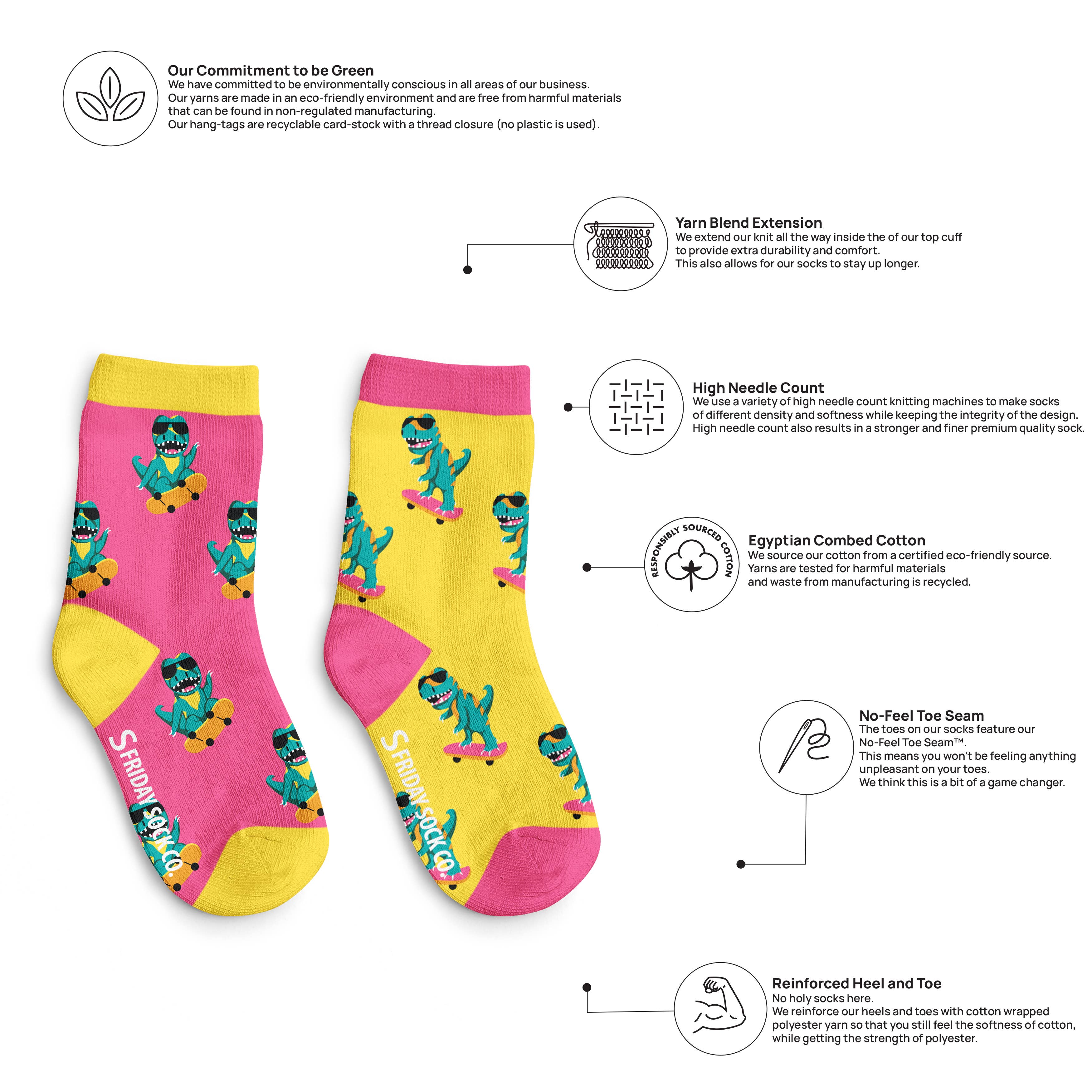 Friday Sock Co. - Chaussettes pour enfants - les dinos en skate