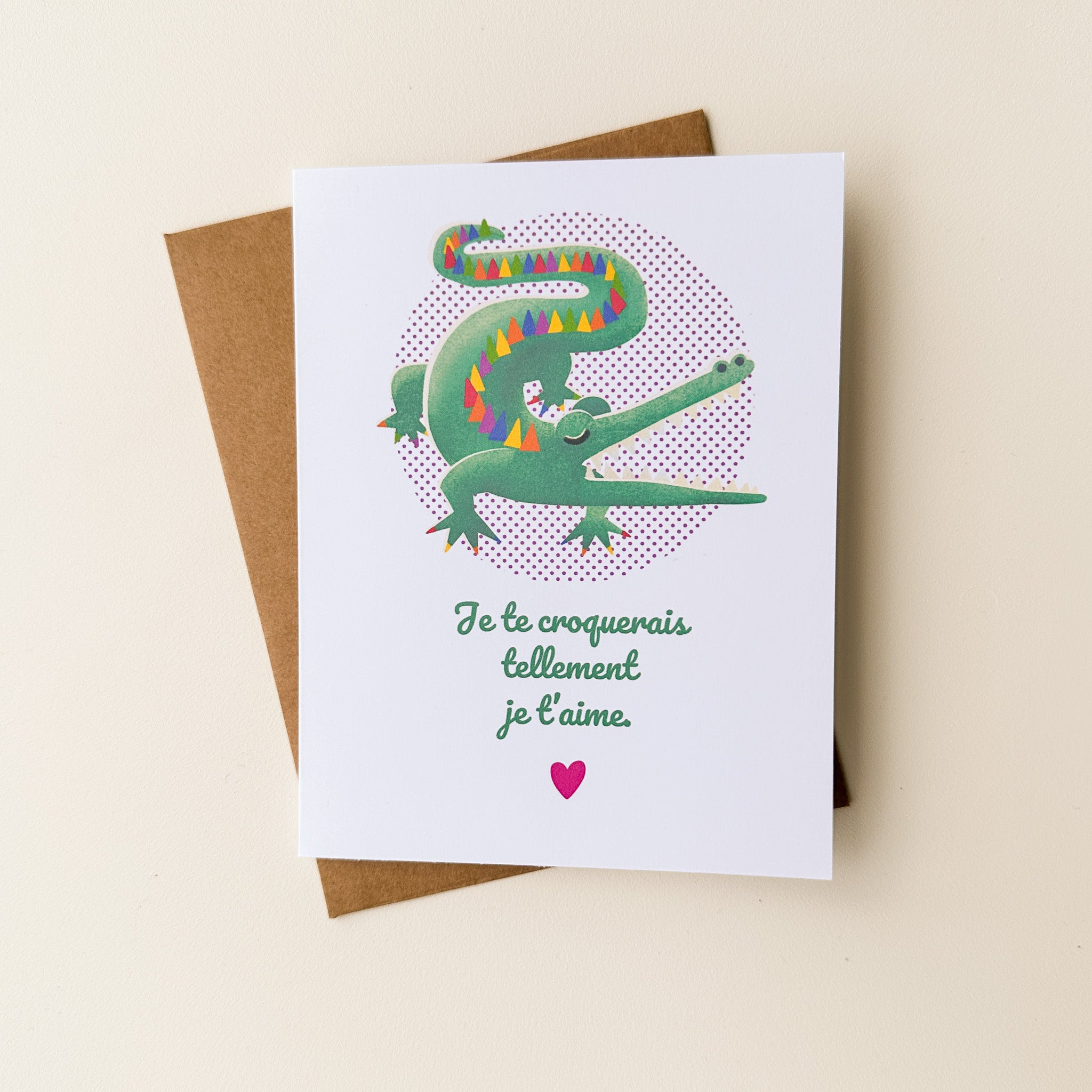 carte de voeux pour mots d'amour. Le croco