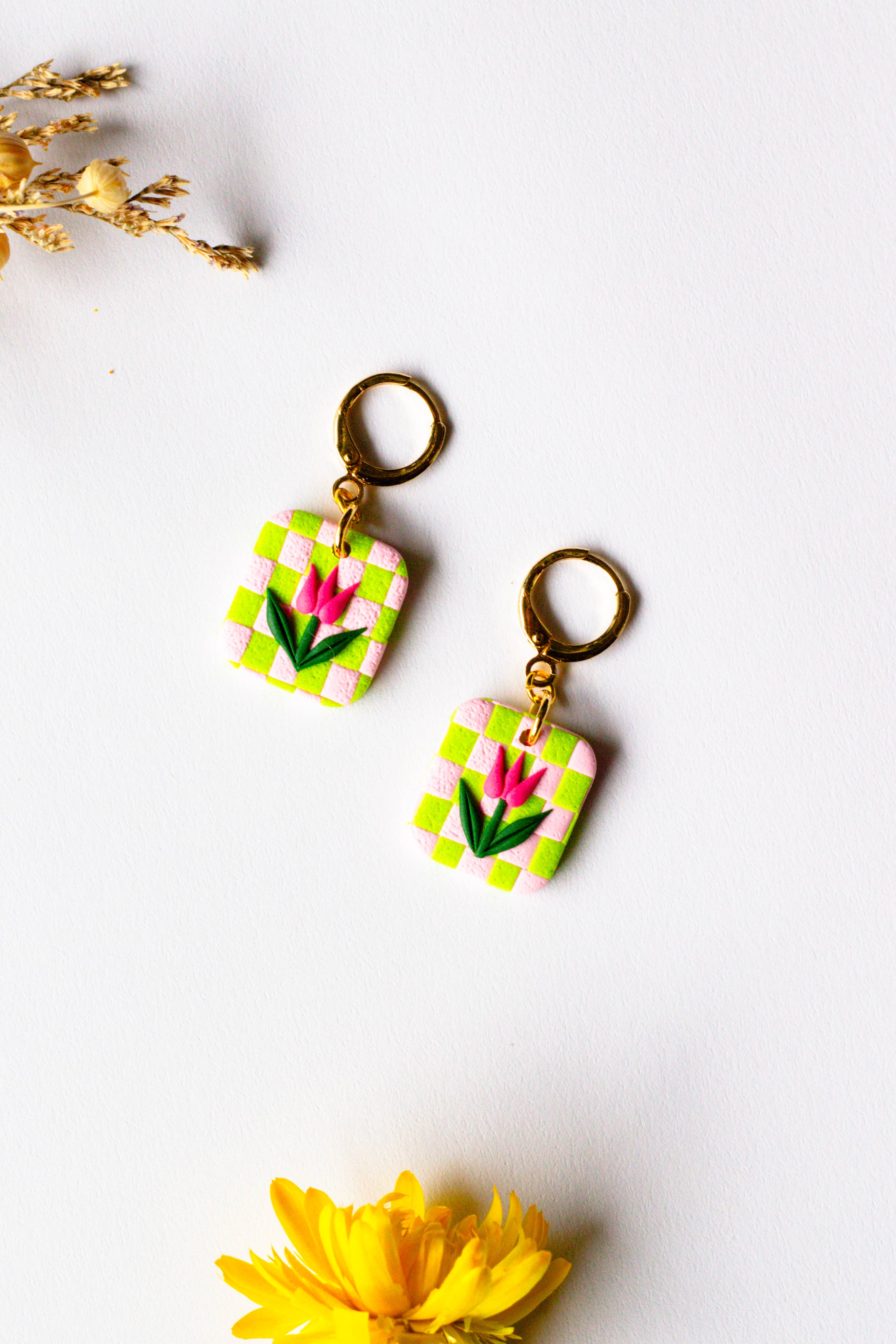 Slow Day Studios - Huggie Tulip en damier - Vert et rose