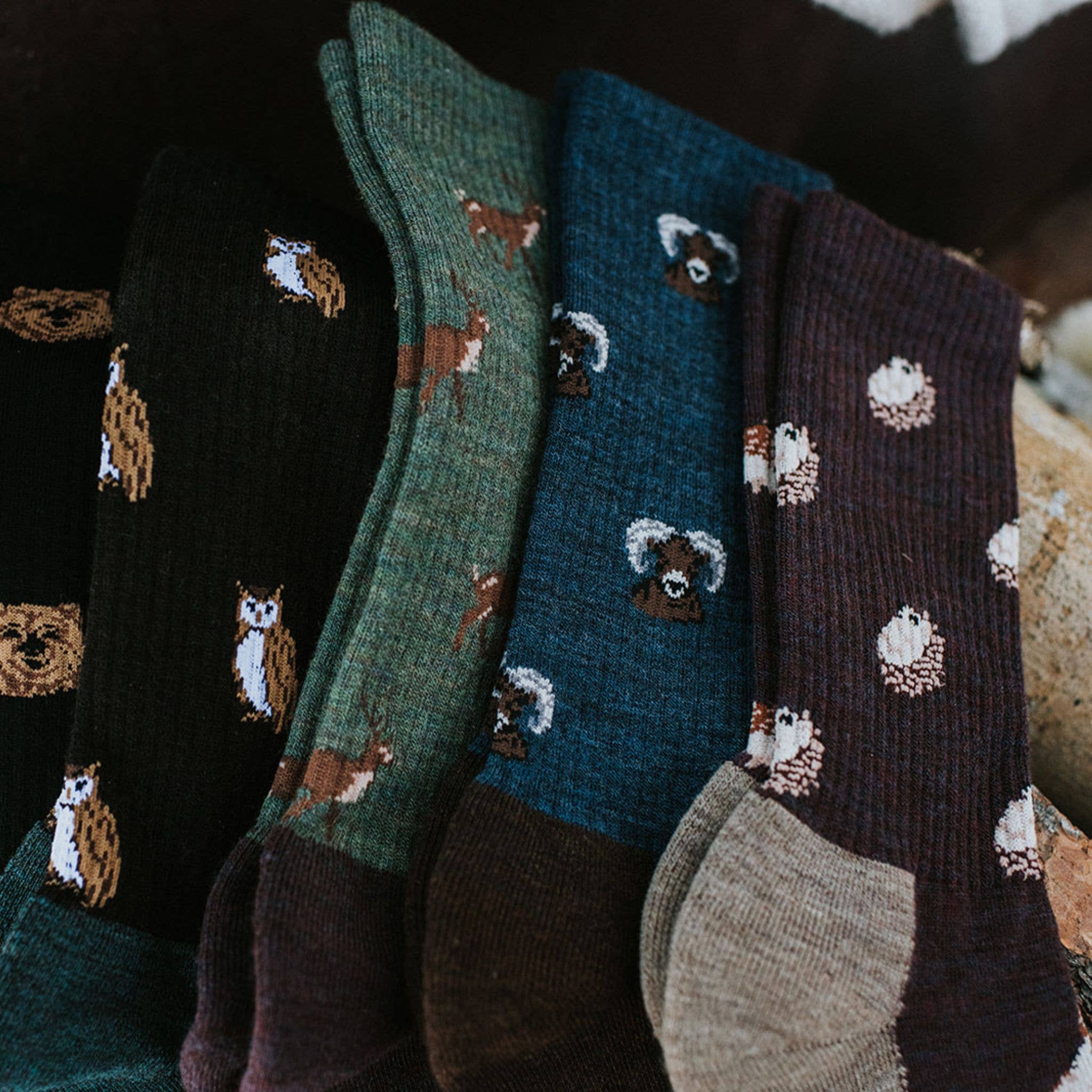 Friday Sock Co. - Chaussettes en laine mérinos pour hommes avec motif de cerf