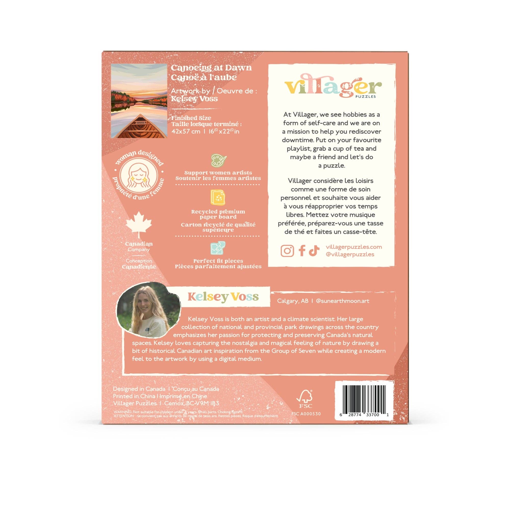 Villager Puzzles - Canoë à l'aube | Puzzle de 500 pièces pour adultes | Conçu au Canada par Kelsey Voss